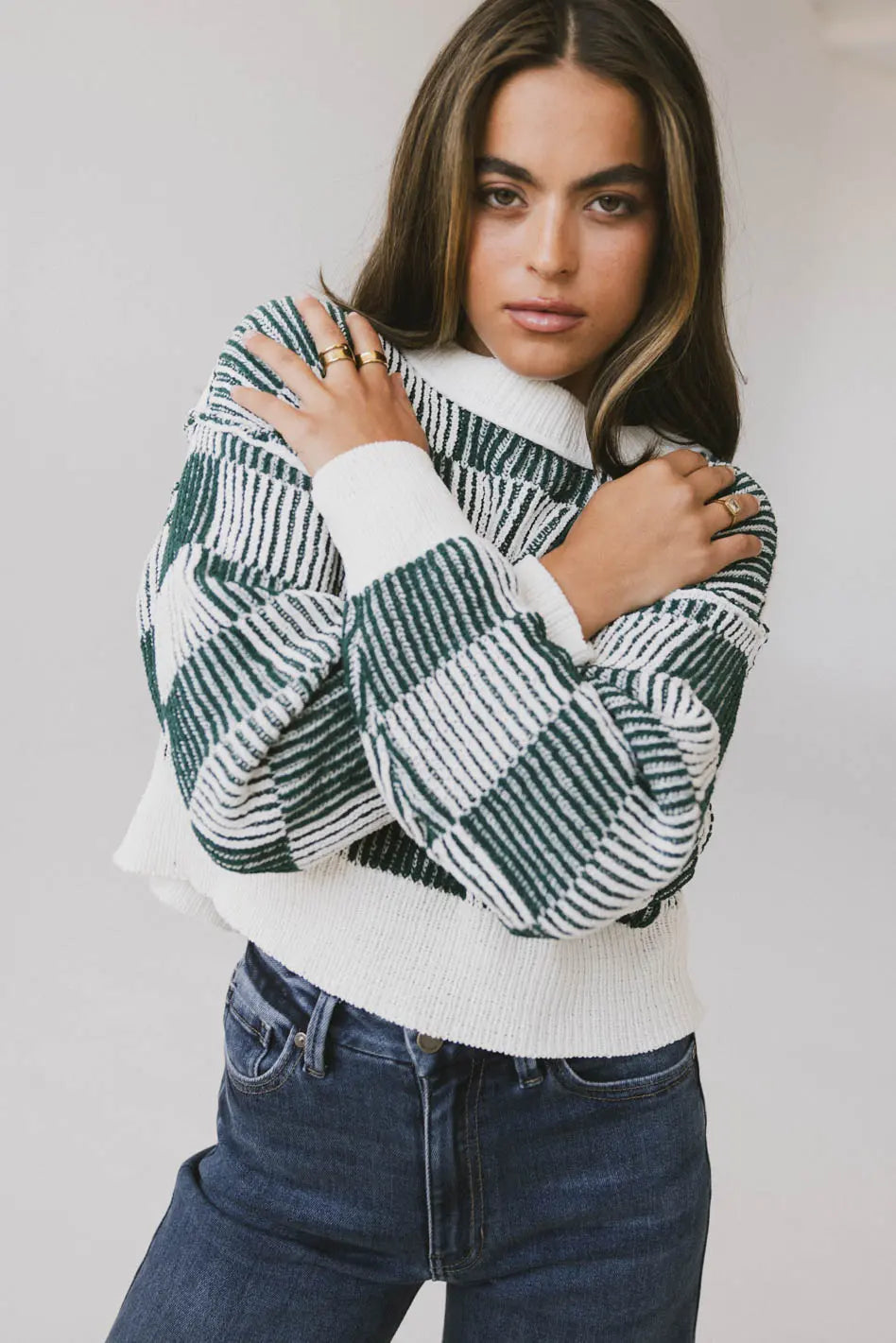 Cielo Checkered Sweater in Green - FINAL SALE
