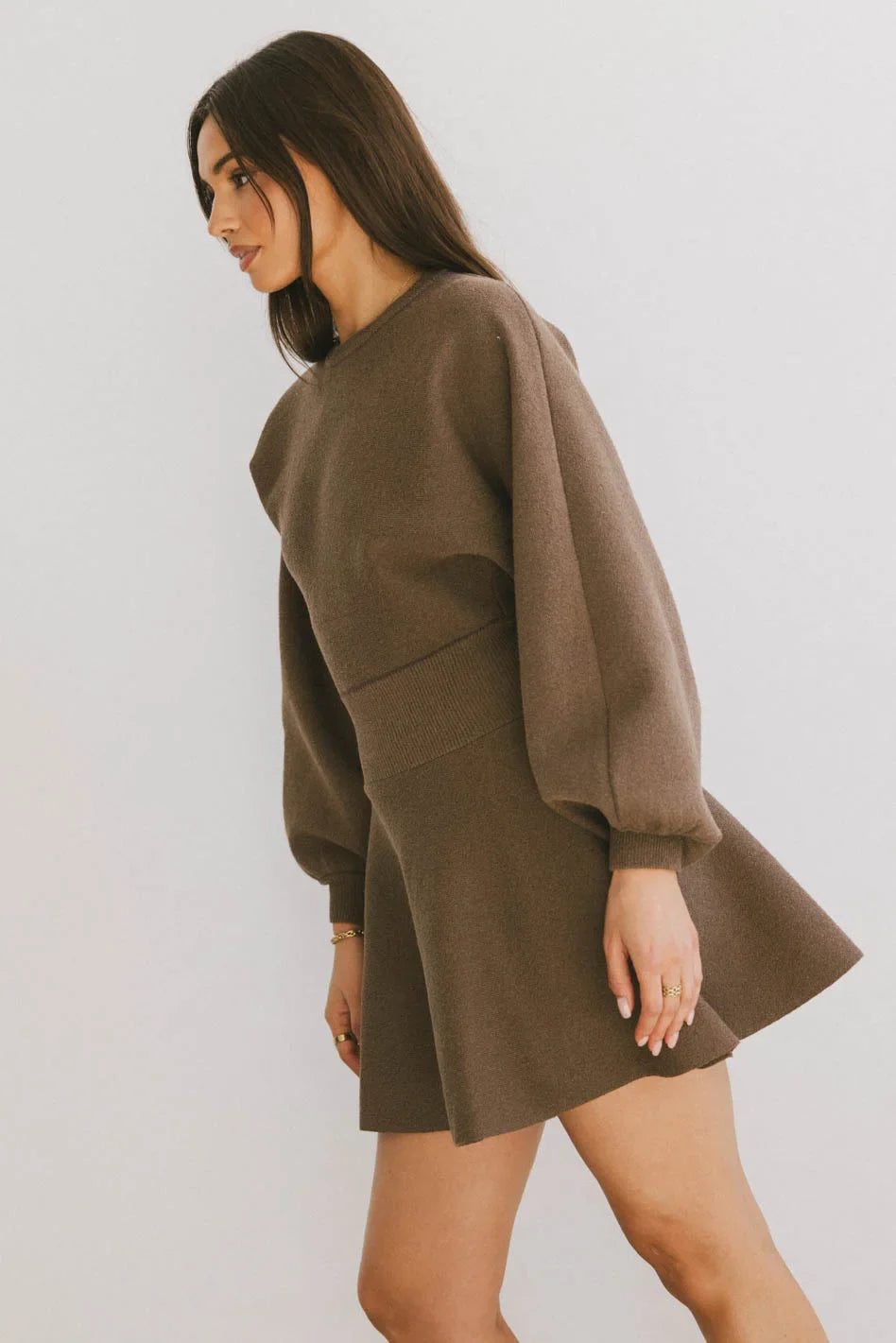 Dolores Knit Mini Dress in Mocha - FINAL SALE