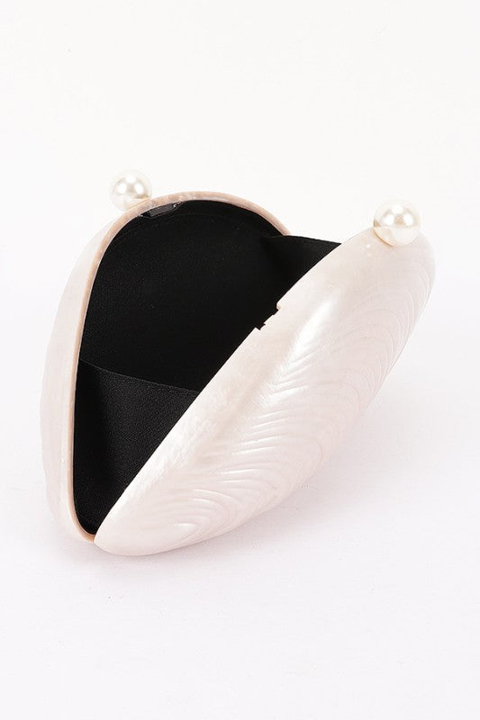 Luxe Marble Shell Evening Clutch- Cream