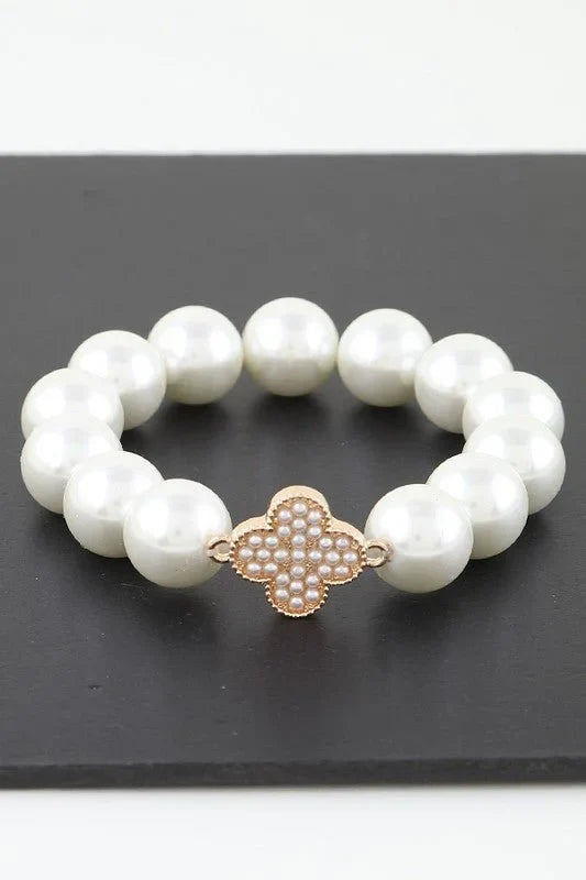 Bejeweled Clover Pearl Bracelet