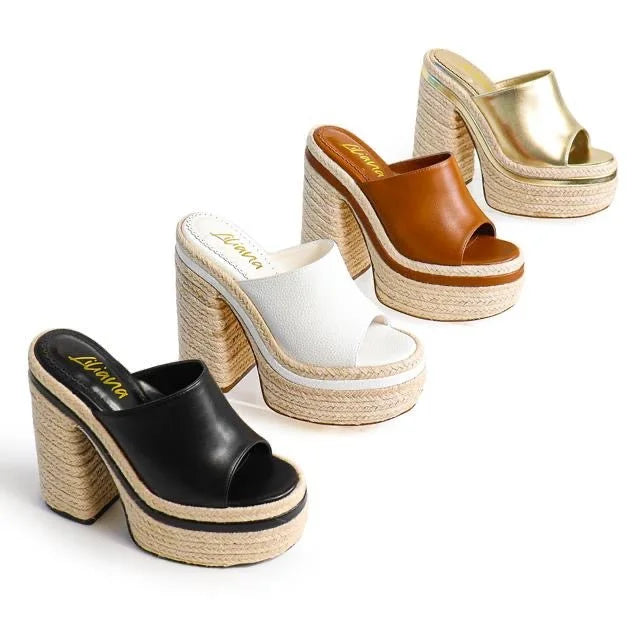 Chic Peak Espadrille Mules (Tan)