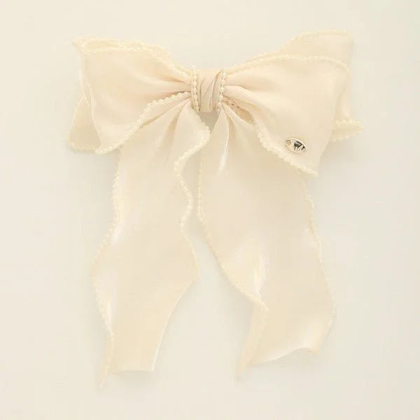 Chic Pearl-Trimmed Bow Barrette (beige)