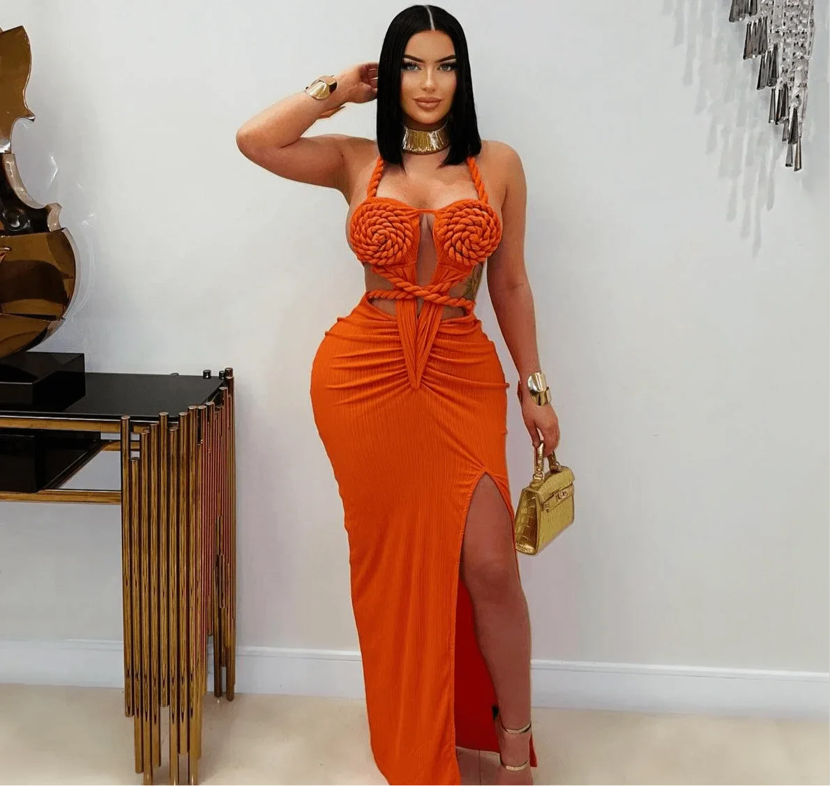 Knotted Temptation Cut-Out Maxi Dress - Orange