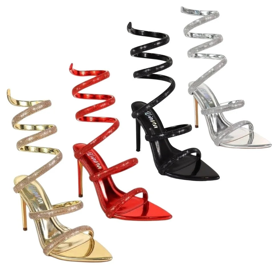 Laurent Rhinestone Spiral Heels Black