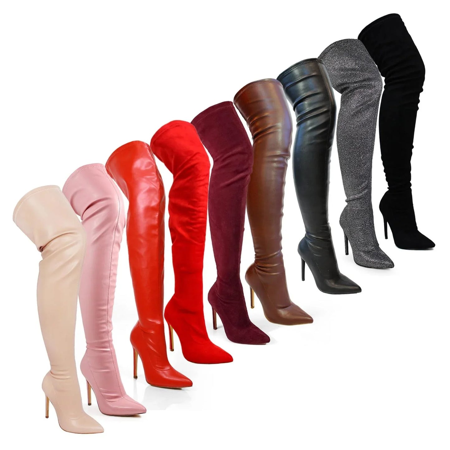 Pu Leather Gisele Pointed Toe Over The Knee Boots-Red Pu