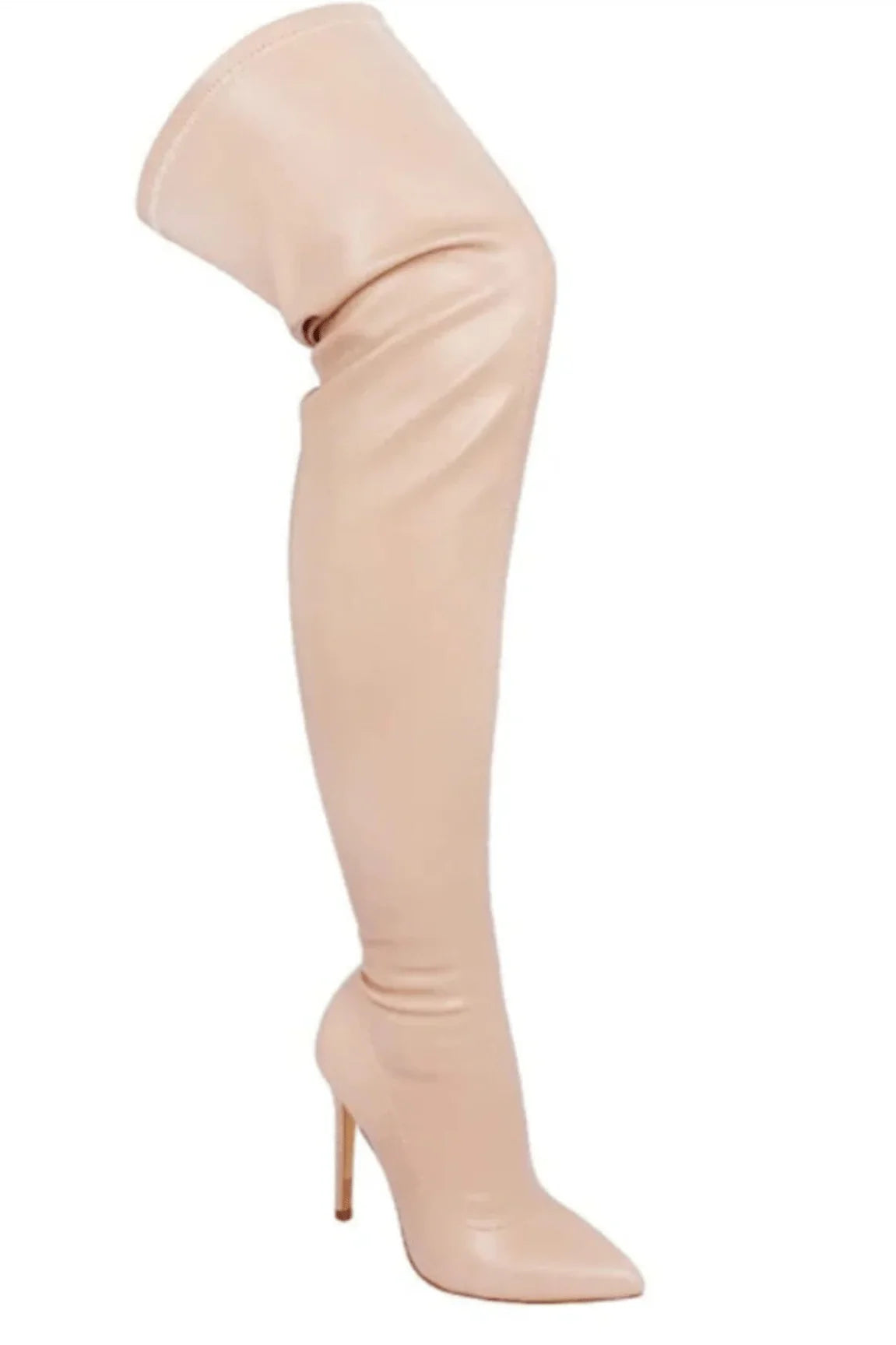Pu Leather Gisele Pointed Toe Over The Knee Boots (Nude)