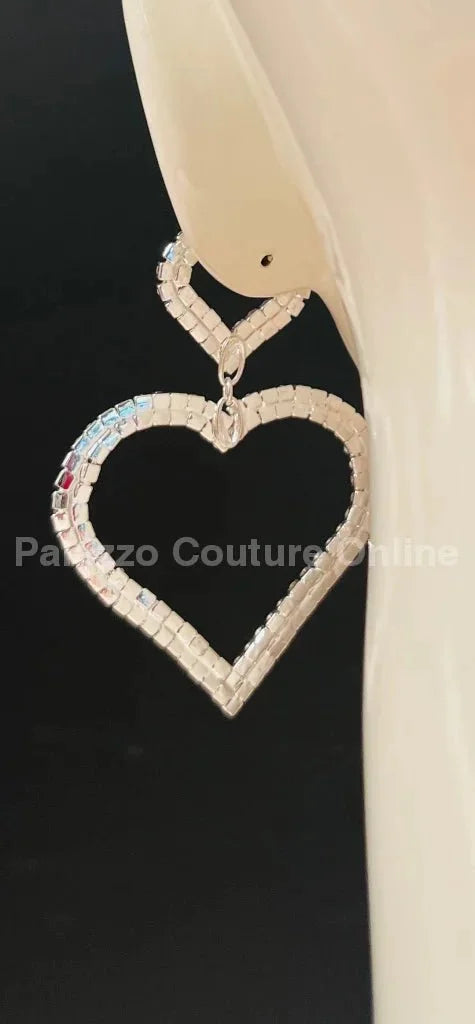 Love Heart Earring Hanging Hearts (Silver)
