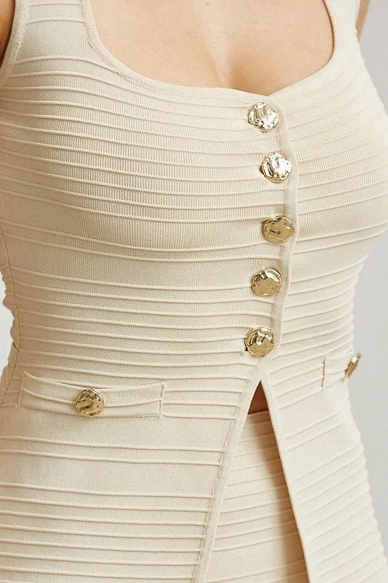 Parisian Pleat Elegance 2-Piece Skirt Set - Natural