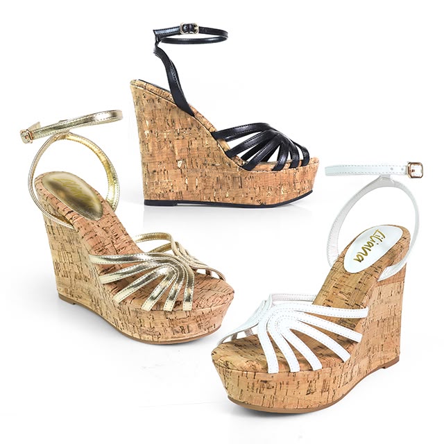 Rhona Cork Platform Wedge Sandals Black