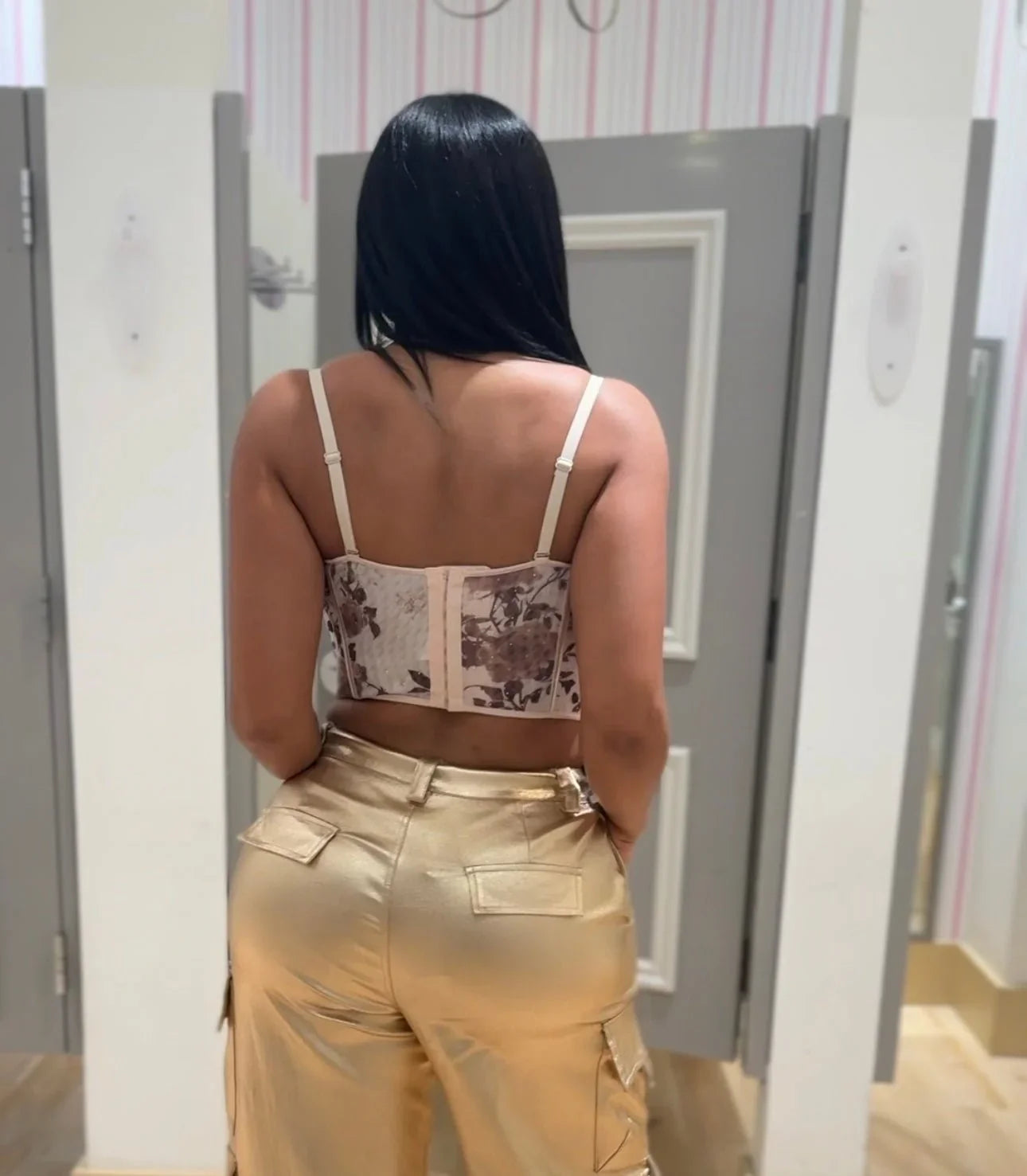 Rosé Bloom Mesh Corset Top with Floral Detail