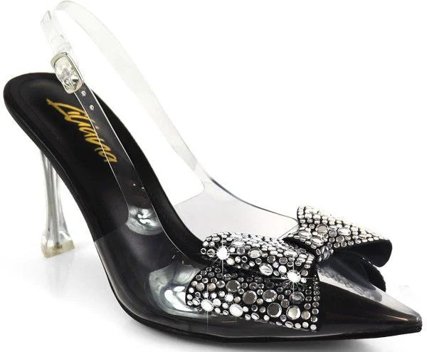 Sakina Crystal Bow Heels Black