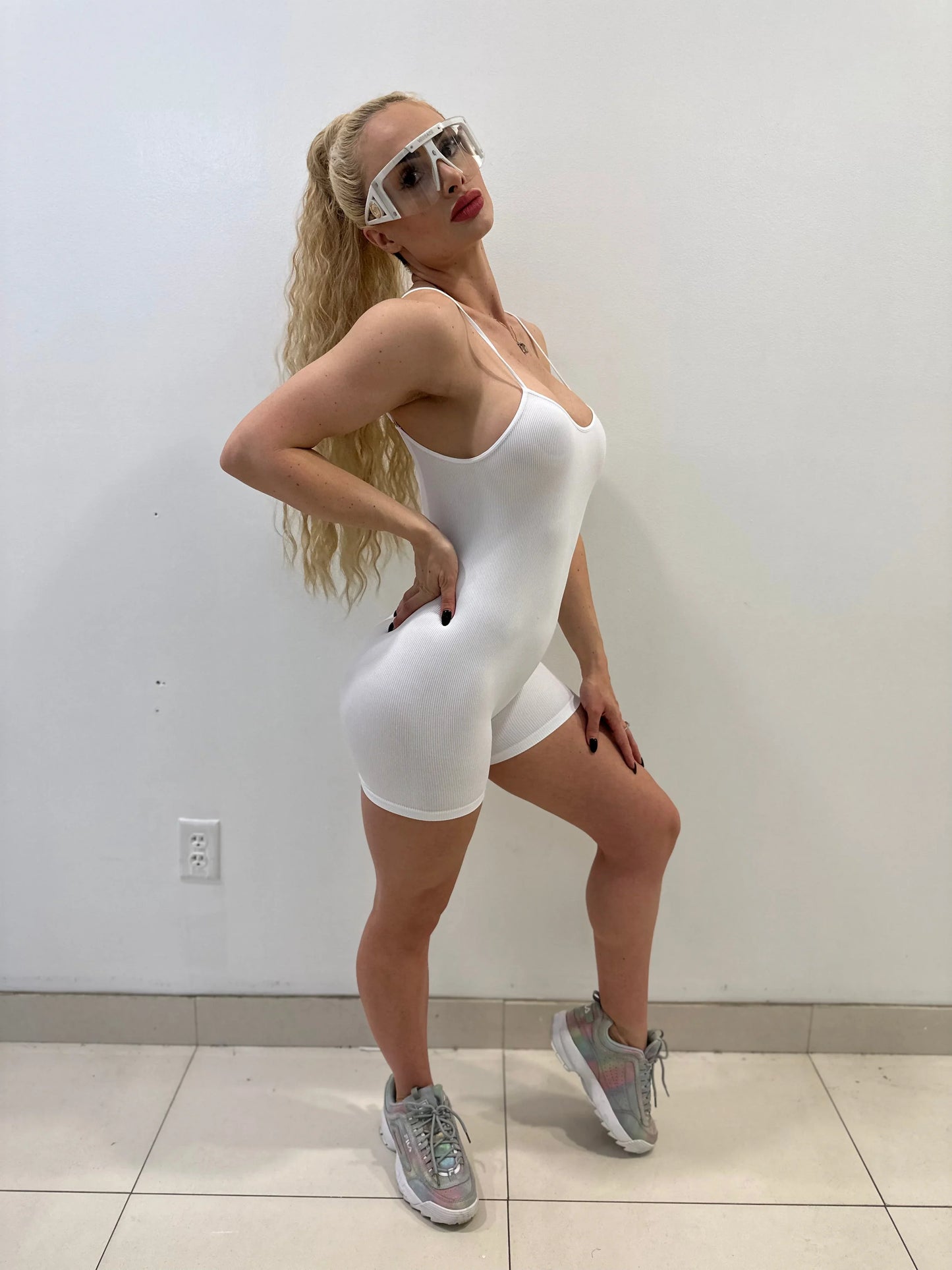 Simple Perfection White Romper – Ribbed Basic Cami Style