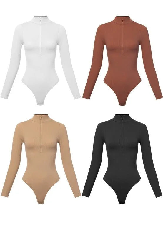Sleek Ribbed High-Neck Bodysuit (Gingerbread)