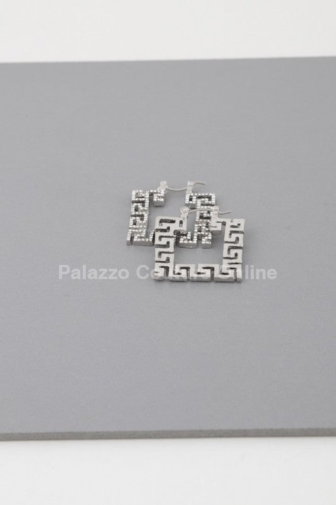 Square Greek Key Hoop Earrings