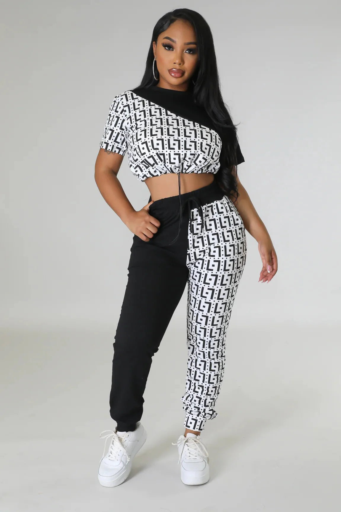 Tiana Days White Pant Set with Crop Top and Drawstring Pants