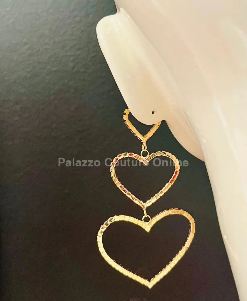 Trilove Earring Hanging Hearts (RED)