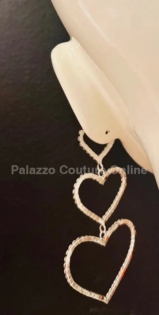 Trilove Earring Hanging Hearts (Silver)