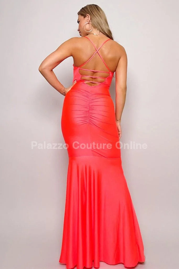 Venus Beauty Orange Gown with Flowing Silhouette