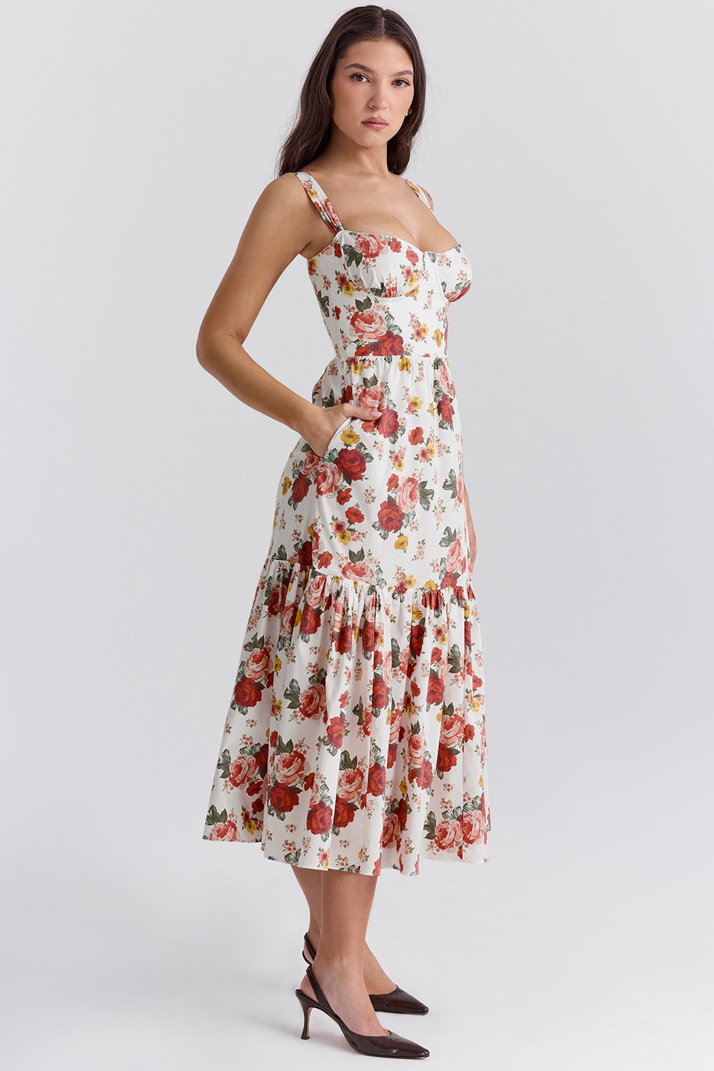 italian rose print cotton midi sundress