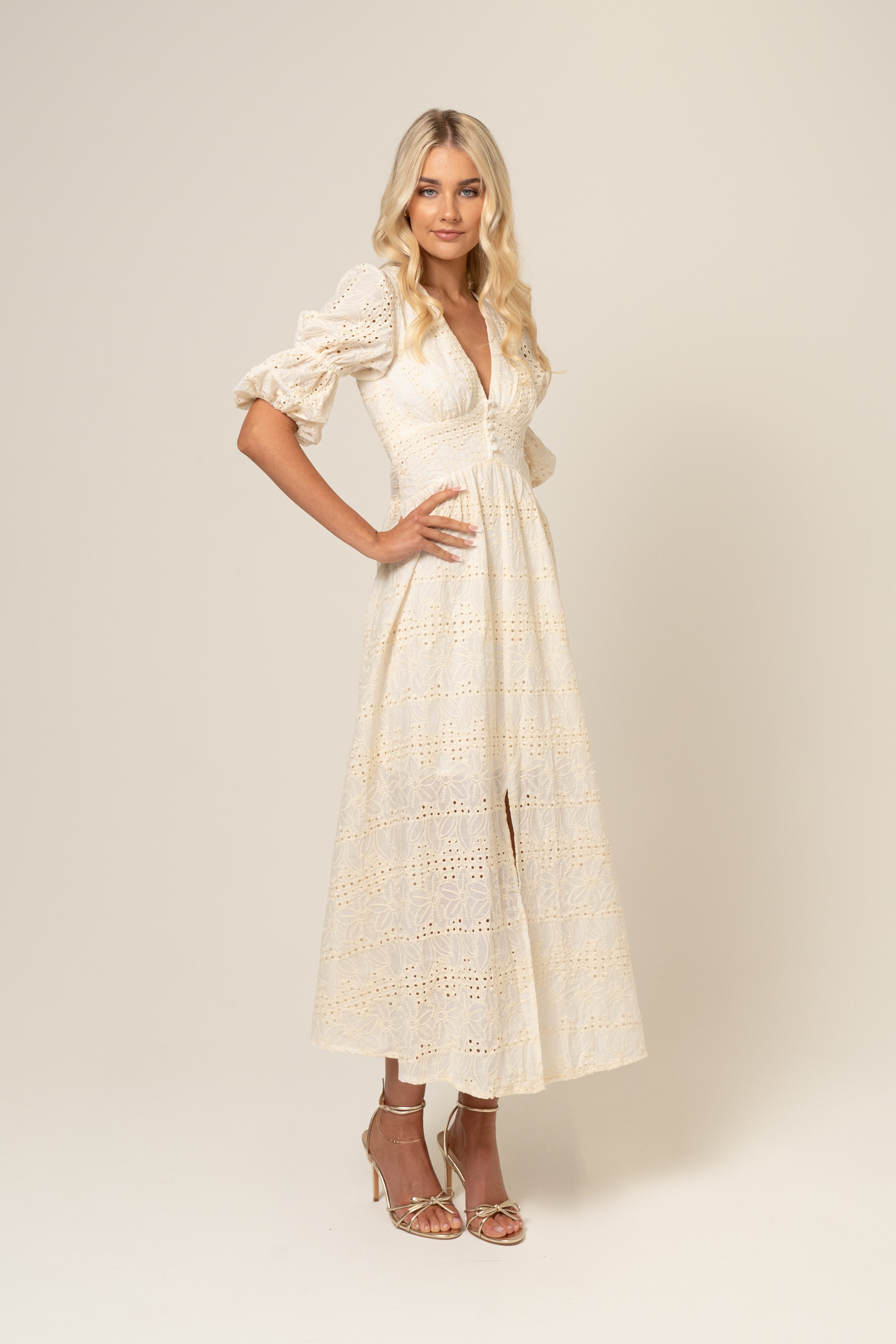 Alicia V-Neck Embroidery Maxi Dress