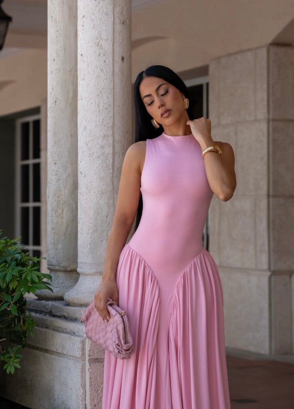 Sculpted Flow Maxi Dress - Pink