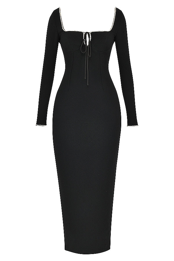 black crystal embellished maxi dress