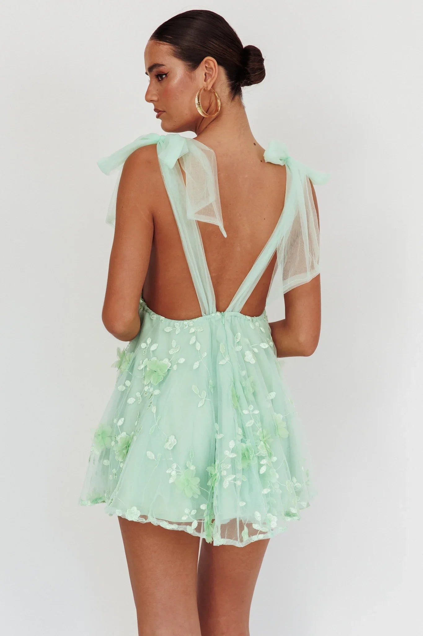Chantilly Tied Shoulder Mini Dress Sage