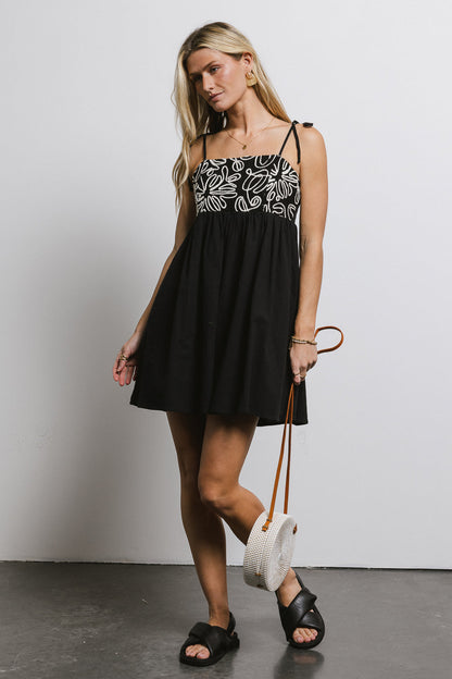 Abstract Embroidered Mini Dress in Black - FINAL SALE