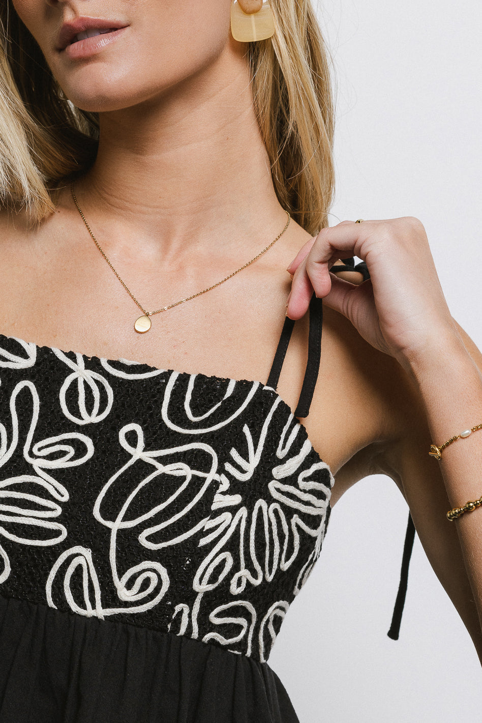 Abstract Embroidered Mini Dress in Black - FINAL SALE