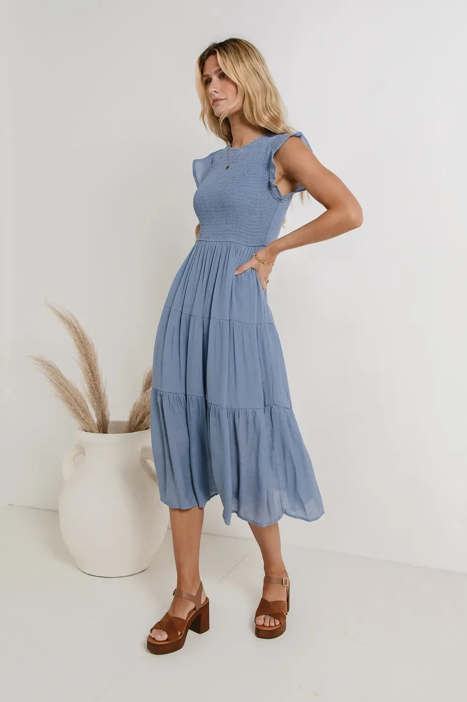 Declan Midi Dress in Blue - FINAL SALE
