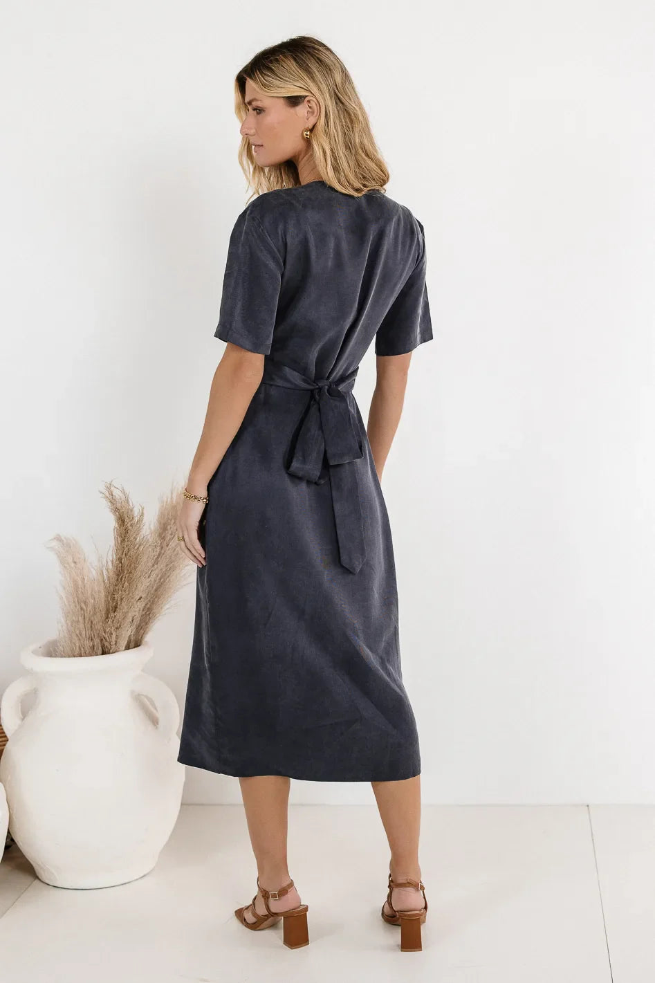 Bhar Midi Wrap Dress in Navy - FINAL SALE