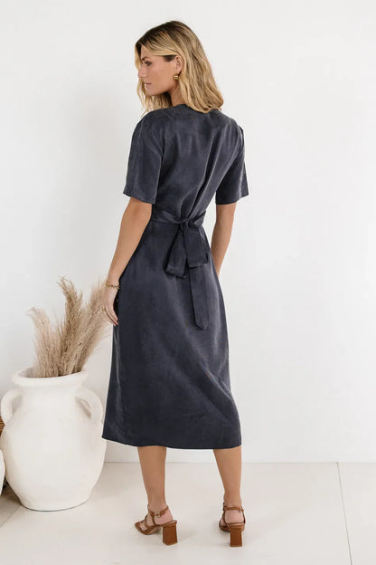 Bhar Midi Wrap Dress in Navy - FINAL SALE