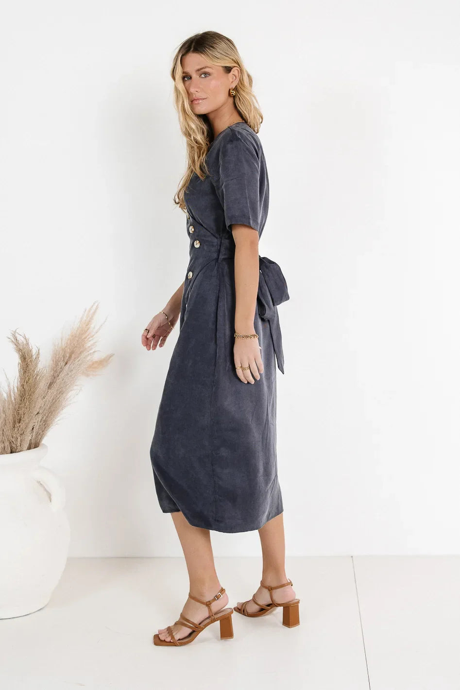 Bhar Midi Wrap Dress in Navy - FINAL SALE