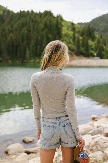 Hester Waffle Knit Top in Grey - FINAL SALE