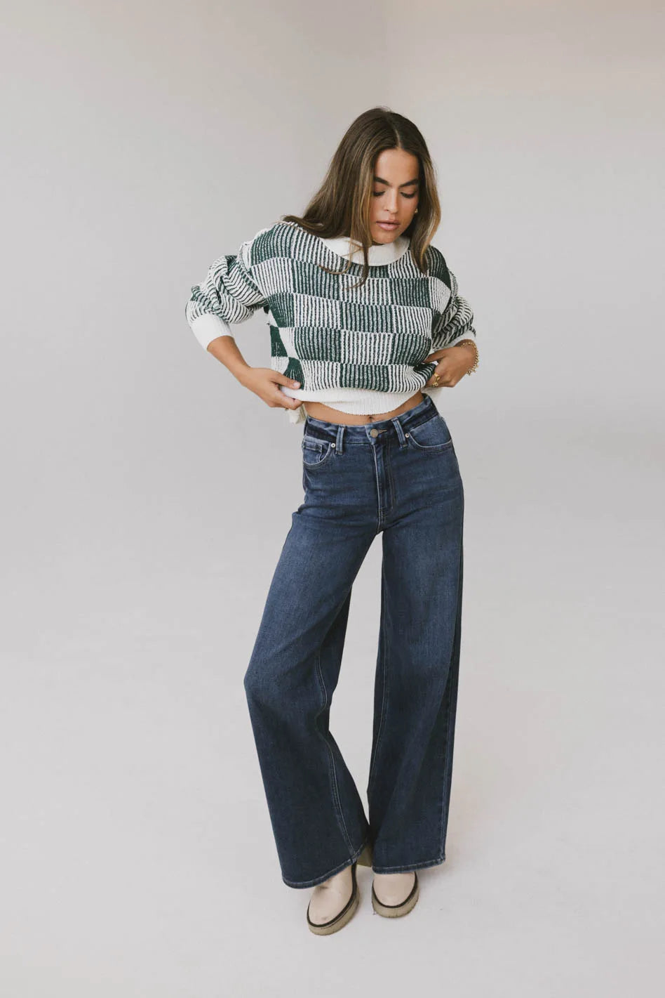 Cielo Checkered Sweater in Green - FINAL SALE