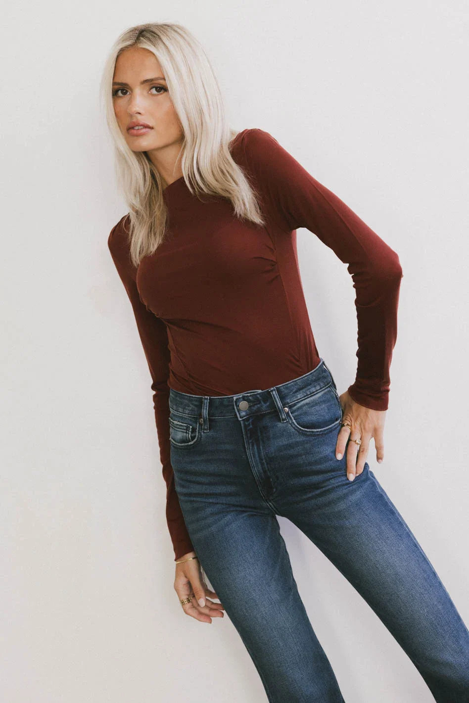 Bianca Ruched Top in Burgundy - FINAL SALE