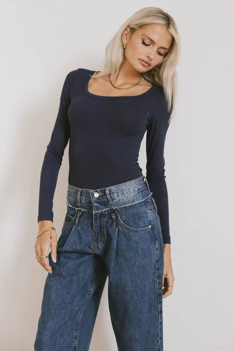 Audrey Ribbed Top in Navy - FINAL SALE