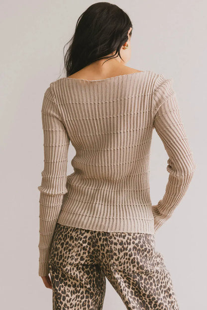 Gemma Sheer Ribbed Top in Tan - FINAL SALE