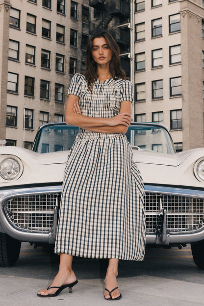 Erin Smocked Maxi Dress in Navy