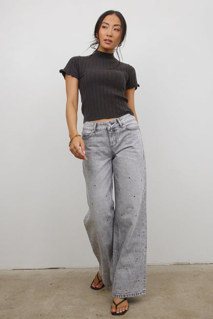 Amara Ribbed Top in Charcoal - FINAL SALE