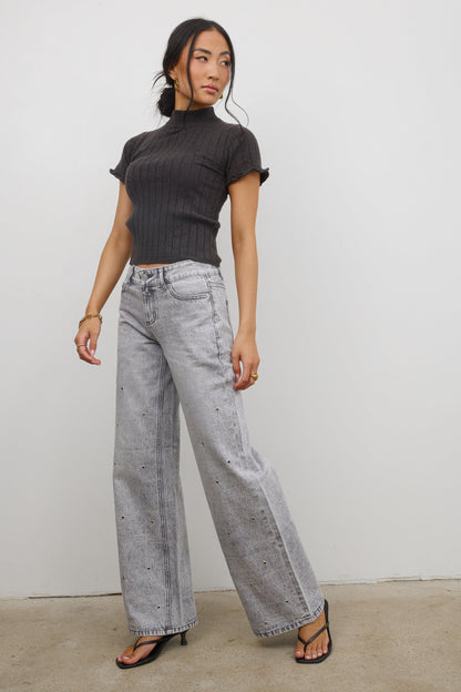 Amara Ribbed Top in Charcoal - FINAL SALE