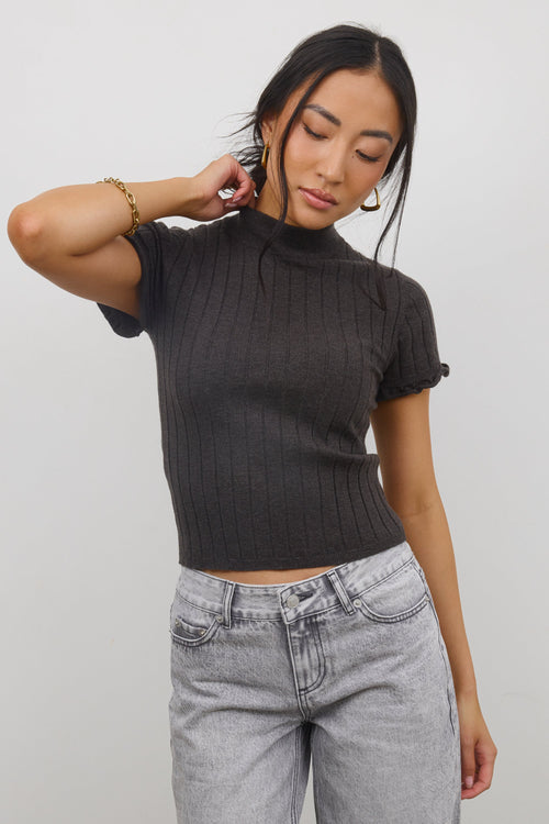 Amara Ribbed Top in Charcoal - FINAL SALE