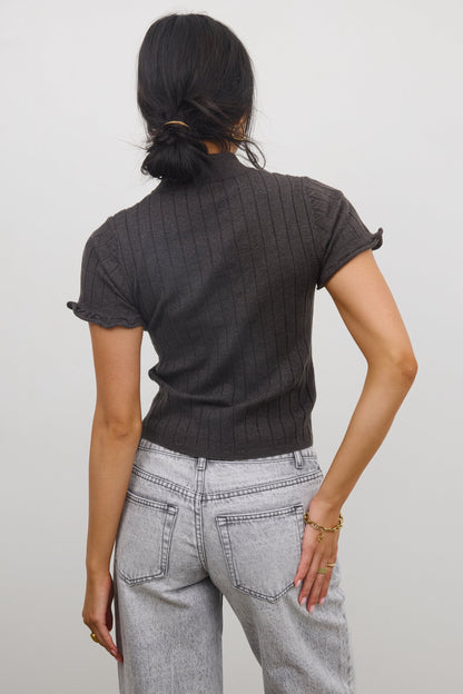 Amara Ribbed Top in Charcoal - FINAL SALE
