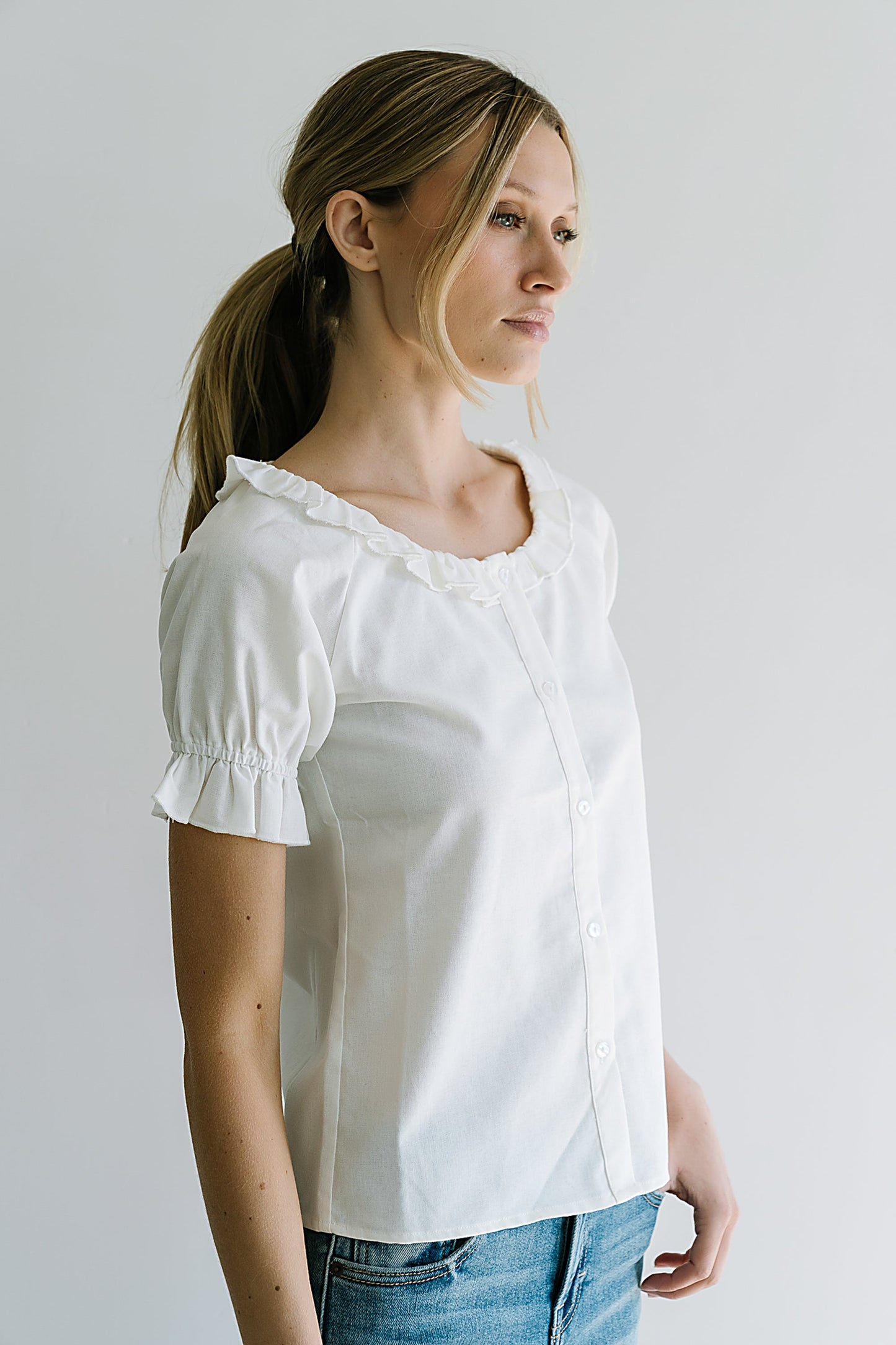 Connie Ruffle Blouse in Cream - FINAL SALE