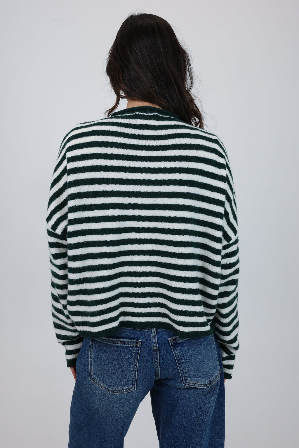 Phoebe Cardigan in Green/White Stripe