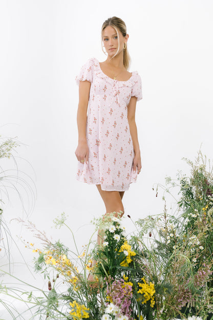 Harvey Floral Mini Dress in Pink