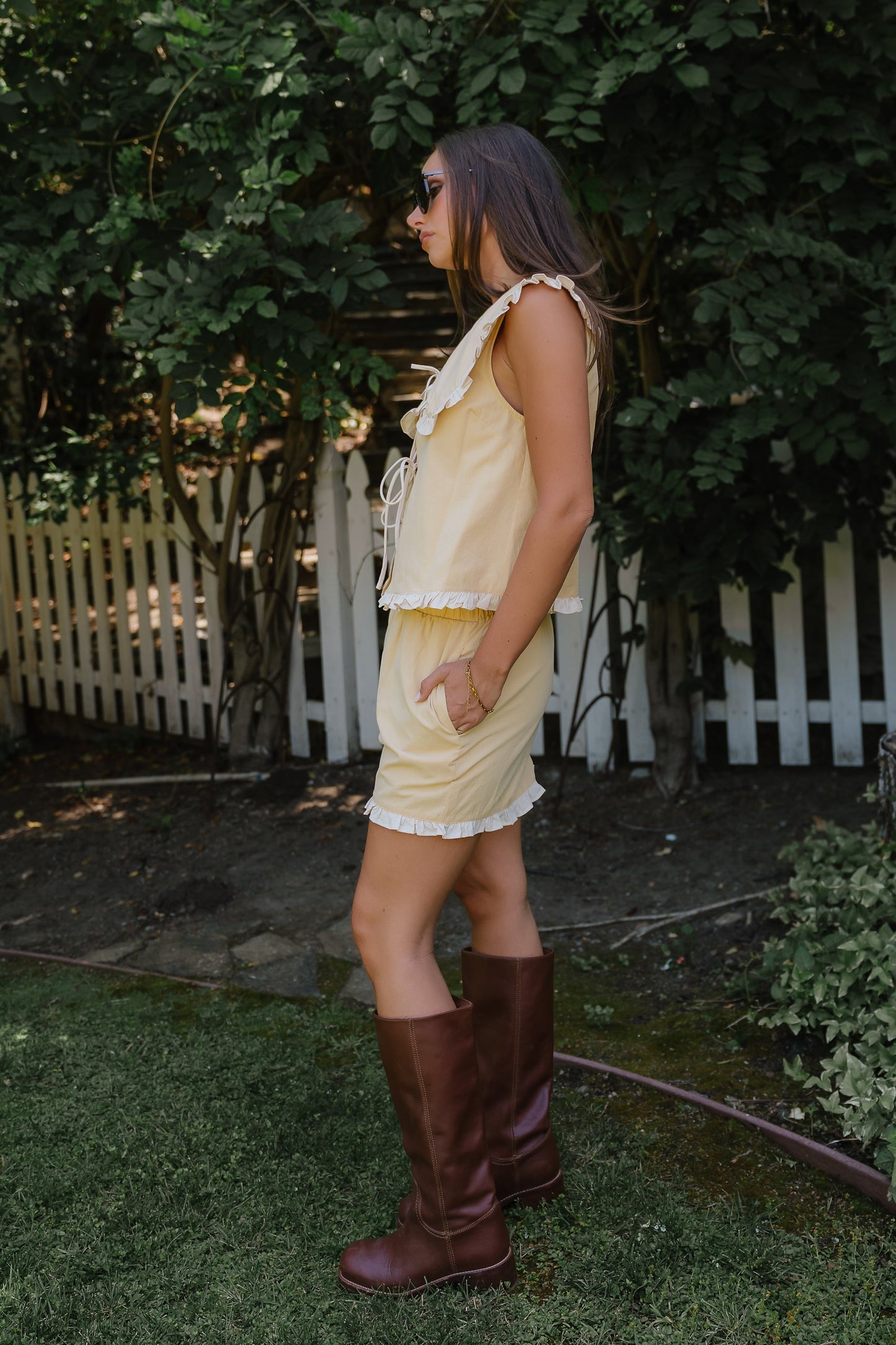 Aya Ruffle Shorts in Yellow