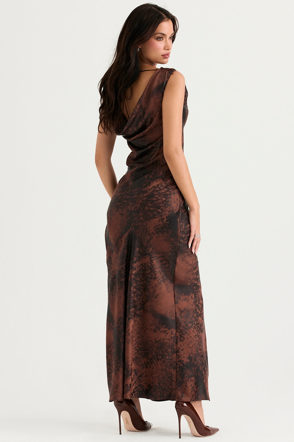 antique copper bias cut maxi dress