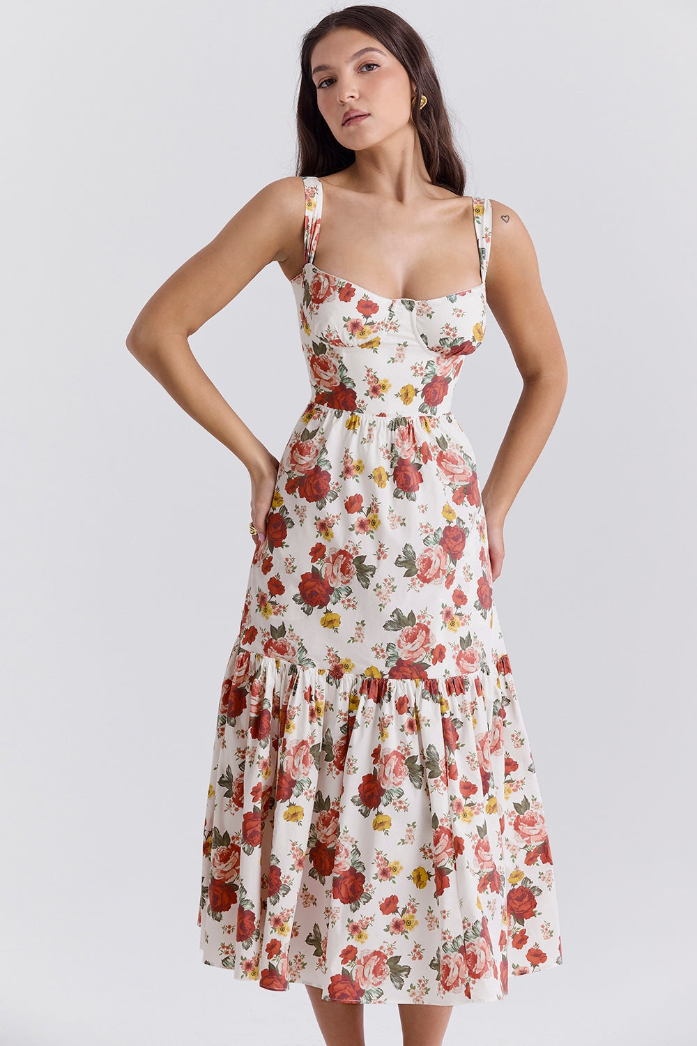 italian rose print cotton midi sundress