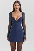 midnight stretch crepe plunge mini dress - sale